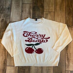 Romwe Cherry Bomb White Sweater